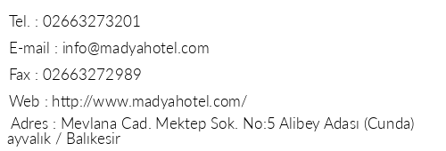 Madya Hotel telefon numaralar, faks, e-mail, posta adresi ve iletiim bilgileri